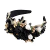 The European and American Baroque style heavy metal water diamond pearl headband with wide edges and high top design is elegant and light luxury. It is a high-end flower hair accessory. The pearl headband creates an elegant temperament Item Picture